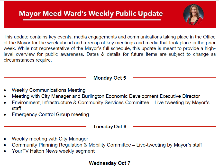 Mayor sched Oct 4 a